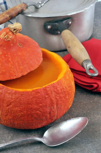 Homemade Organic Pumpkin Soup Close — Stock Photo, Image