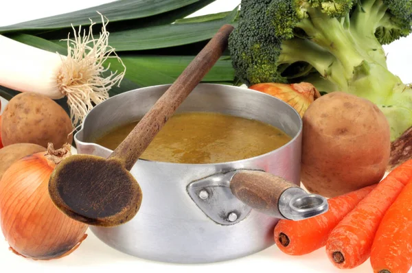Caçarola Sopa Legumes Caseira Seus Ingredientes Close — Fotografia de Stock