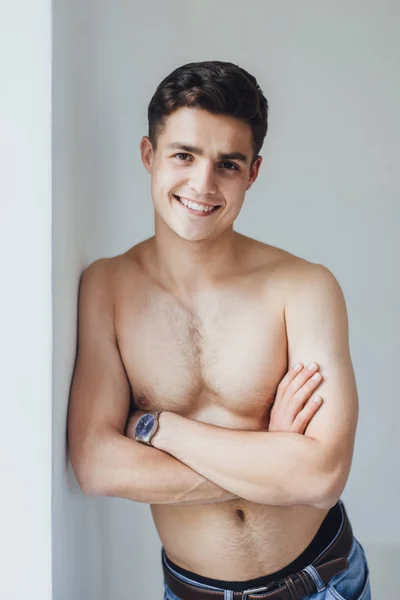 Young Handsome Man Naked Torso Home Morning Window — Stock Photo, Image
