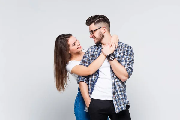 Business Couple Embracing Hugging Isolated White Background — Stock Photo, Image