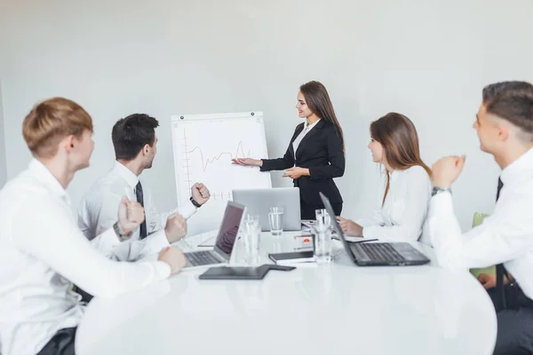 Reunión Negocios Con Colegas Trabajo Oficina Moderna Enfoque Selectivo — Foto de Stock