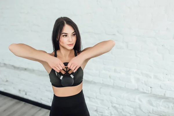 Young Woman Doing Exercises Dumbbells White Background — Stock Photo, Image