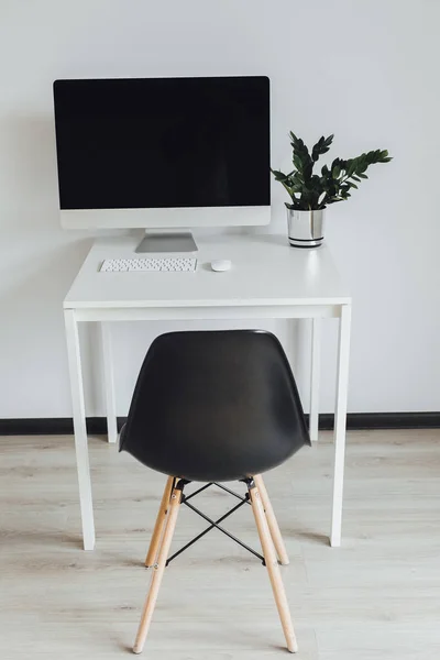 Interior Del Lugar Trabajo Moderno Blanco Espacio Copia — Foto de Stock