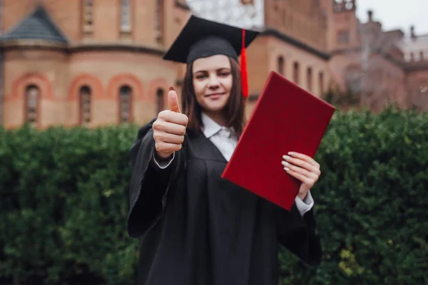 Vysokoškolský Průkaz Způsobilosti Ruce Pocit Štěstí — Stock fotografie