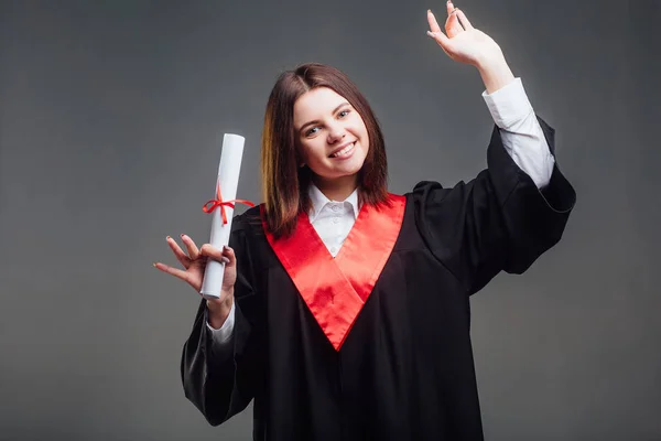 Mulher Atraente Terminou Educação Possuir Diploma — Fotografia de Stock