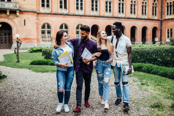 Grupo Jóvenes Estudian Juntos Universidad Estudiantes Aire Libre Después Lección — Foto de Stock