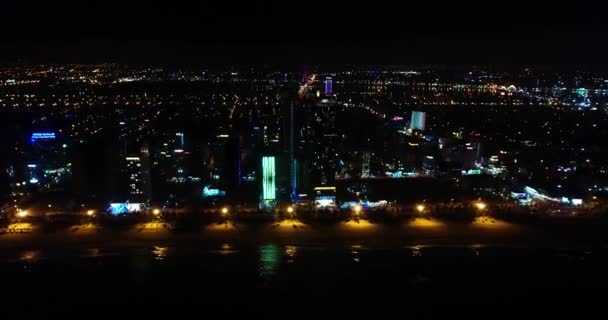 Costa Noturna Cidade Danang Partir Altura Voo Pássaro — Vídeo de Stock