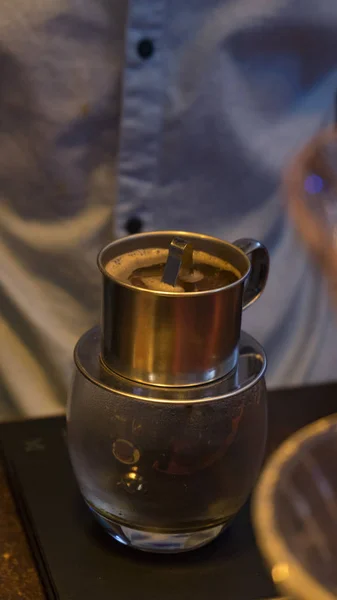 Cooking delicious and aromatic coffee in Vietnam.