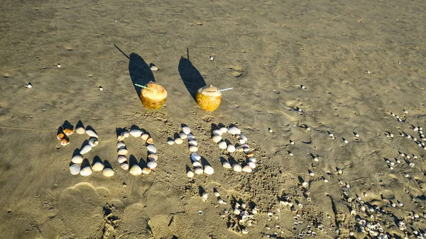 Numéro Nouvel 2019 Avec Des Coquillages Sur Plage Sable Sur — Photo