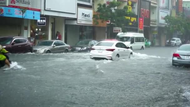 Nang City Vietnam December 2018 Stad Overstromingen Regentijd Veel Water — Stockvideo