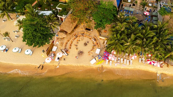 Beach bar from the high aerial view for sea and bar in Phu Quoc Vietnam
