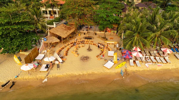 Beach bar from the high aerial view for sea and bar in Phu Quoc Vietnam