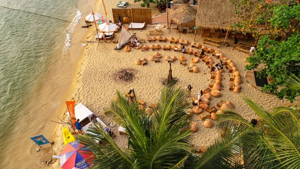 Beach bar from the high aerial view for sea and bar in Phu Quoc Vietnam