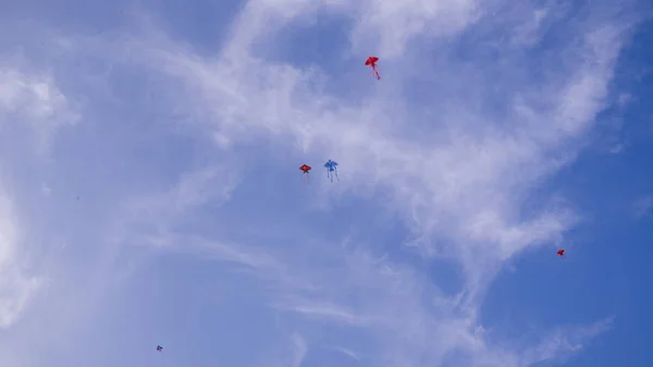 Bunte Drachen Fliegen Während Eines Festivals Den Himmel — Stockfoto