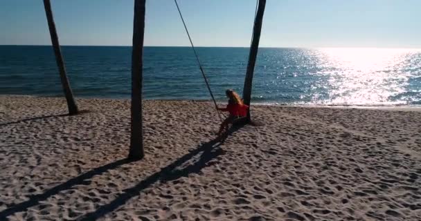 Drone Shot Vista Aerea Giovani Donne Che Oscillano Sulla Spiaggia — Video Stock