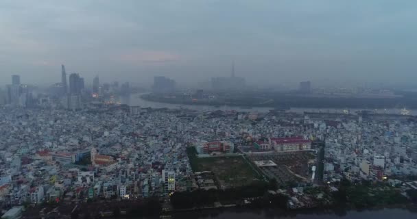 Ciudad Nocturna Desde Vuelo Pájaro Arriba — Vídeos de Stock