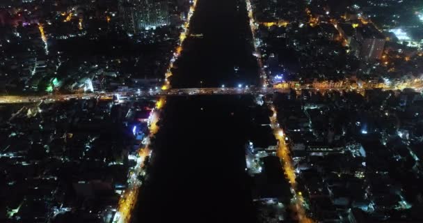 Bir Kuşun Uçuşundan Gece Şehri Üzeri — Stok video
