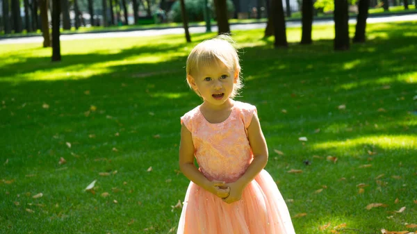 Portret Van Schattig Mooi Blond Meisje Met Grote Blauwe Ogen — Stockfoto