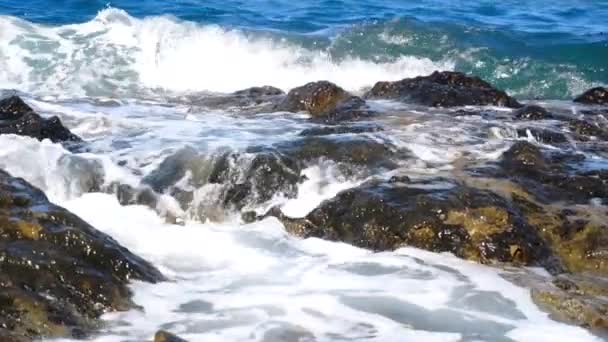 Vlny Oceánu Krásy Skalnaté Pobřeží — Stock video