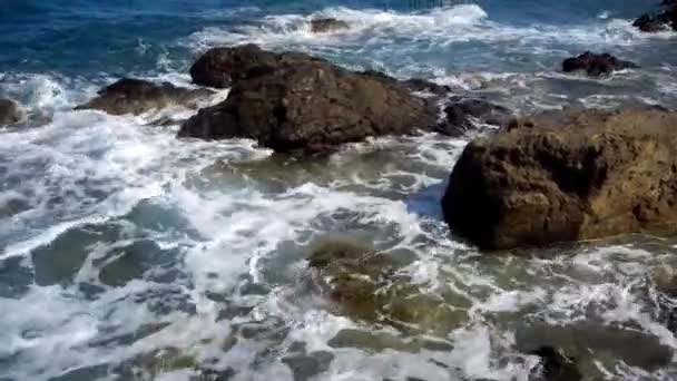 Beauté Vagues Océaniques Sur Les Rivages Rocheux — Video