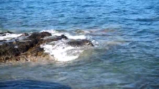 Ondas Bonitas Mar Praia Rochosa — Vídeo de Stock