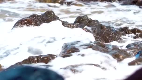 Belleza Playa Rocosa Orilla Del Mar Con Vawes Rocas — Vídeo de stock