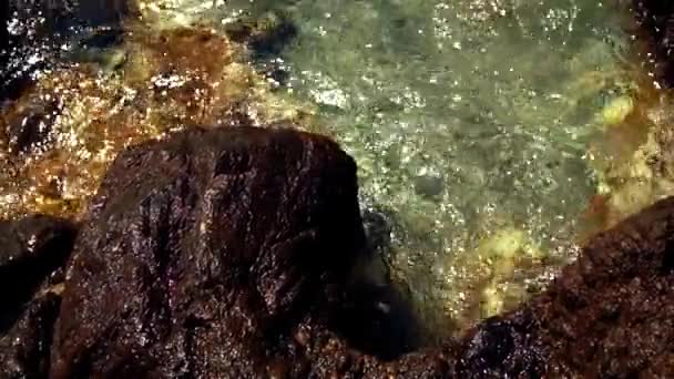 Beauté Plage Rocheuse Bord Mer Avec Vawes Rochers — Video