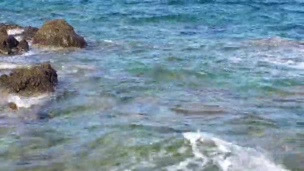 Belleza Playa Rocosa Orilla Del Mar Con Vawes Rocas — Vídeo de stock