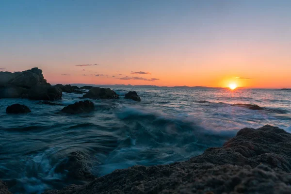 Piękne Ciepłe Lato Sea Zachód Słońca Zachód Słońca Nad Morzem — Zdjęcie stockowe