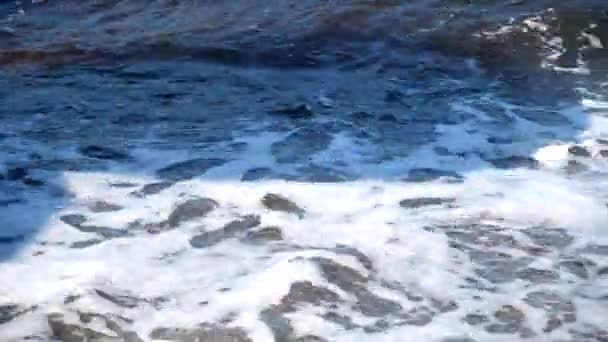 Orilla del mar con vawes y rocas — Vídeo de stock