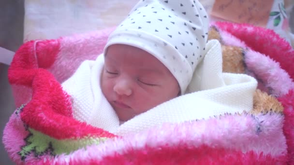 Close Cute Little Newborn Girl — Stock Video