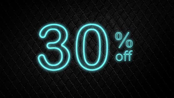 Cyan Neon banner with a discount and black friday. Sale marketing advertising. 4k banner with 30 50 and 70 percents off — Stock Video