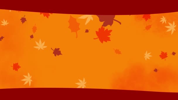 Concept van Herfst Verkoop. 50 procent korting. Val korting promo banner op oranje achtergrond met bladeren — Stockvideo