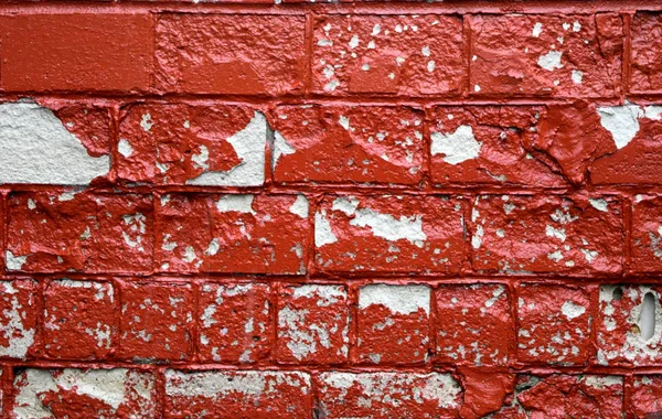 Painted Red Brick Wall Peeling Paint — Stock Photo, Image