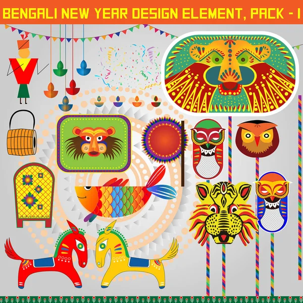 Bangali Nový Rok Design Element Pack Tato Prvky Slouží Rychlejšímu — Stockový vektor