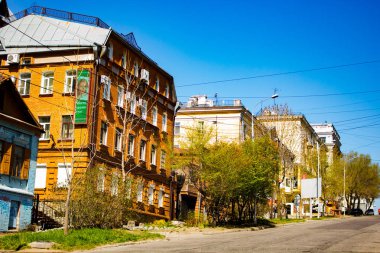 Habarovsk, Rusya - 09 Mayıs 2018: boş şehrin sokaklarında