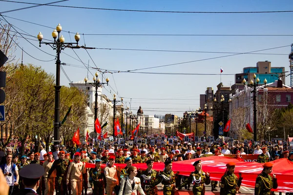 Khabarocsk Ryssland Maj 2018 Segerparad Procession Odödlig Regementet Genom Gatorna — Stockfoto