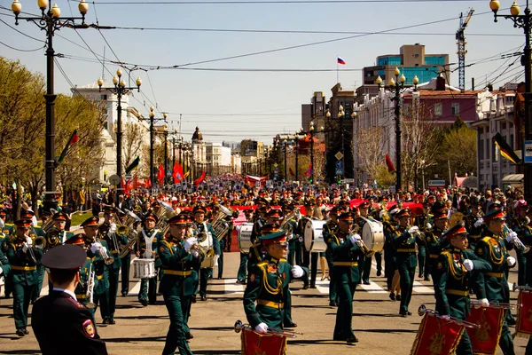 Khabarocsk Russie Mai 2018 Défilé Victoire Procession Régiment Immortel Dans — Photo