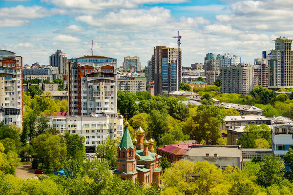 View of the Amur river embankment from the Ferris wheel. Russia,