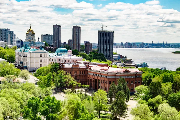 Vista Dique Rio Amur Partir Roda Gigante Rússia — Fotografia de Stock