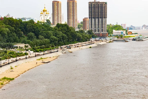 Nivel Del Río Amur Cerca Jabárovsk Subió Metros Inundado Nivel — Foto de Stock