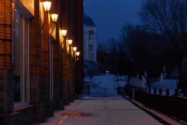 Набережная Города Хабаровска Вечернее Небо Заката — стоковое фото