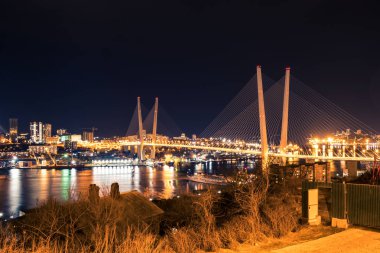 Vladivostok kentinin gece manzarası. Vladivostok, Rusya Federasyonu.