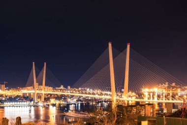 Vladivostok kentinin gece manzarası. Vladivostok, Rusya Federasyonu.