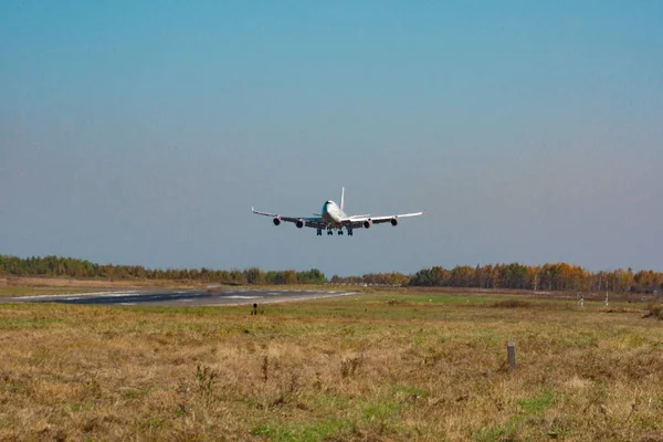 Khabarovsk, Rusya - 29 Eylül 2018: Boeing 747-400 Ei-Xlm Russian Airlines, Khabarovsk havaalanına indi.