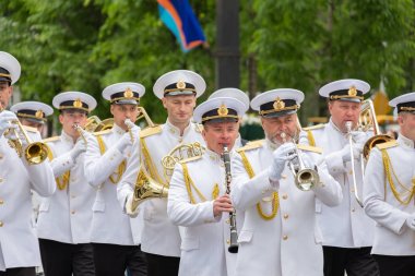 Khabarovsk, Rusya - 02 Haziran 2019: Uluslararası askeri gruplar festivali Amur dalgaları .