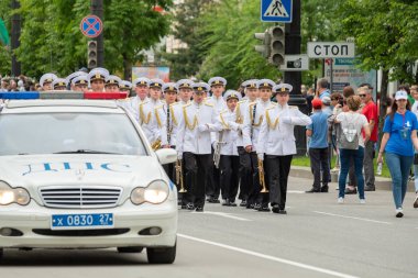 Khabarovsk, Rusya - 02 Haziran 2019: Uluslararası askeri gruplar festivali Amur dalgaları .