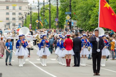 Khabarovsk, Rusya - 02 Haziran 2019: Uluslararası askeri gruplar festivali Amur dalgaları .