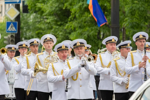 Khabarovsk, Rusia - 02 de junio de 2019: Festival internacional de bandas militares The Amur waves  . — Foto de Stock