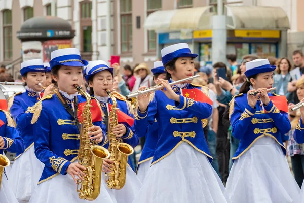 Khabarovsk, Rusko-červen 02, 2019: Mezinárodní festival vojenských pásem vlny Amur . — Stock fotografie